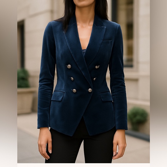 White House Black Market Navy Velvet Blazer - Picture 2 of 13
